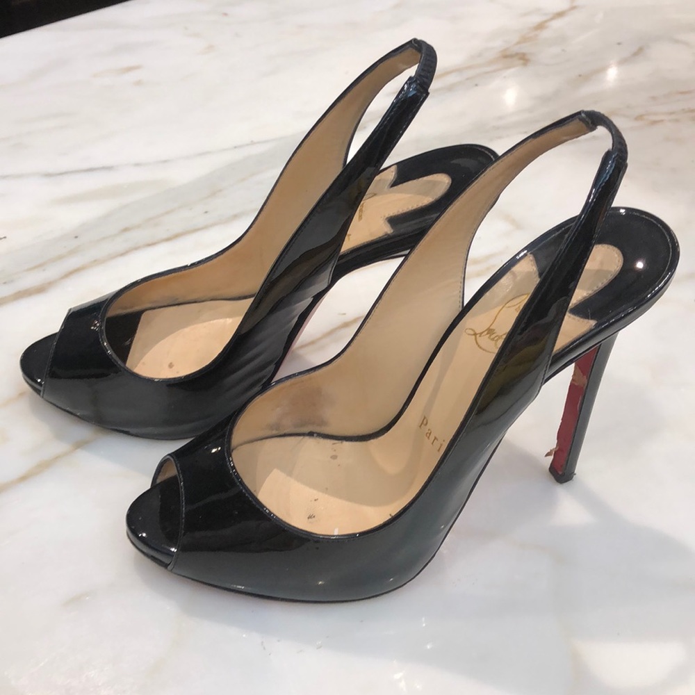 Christian Louboutin black peep toe slingback heels